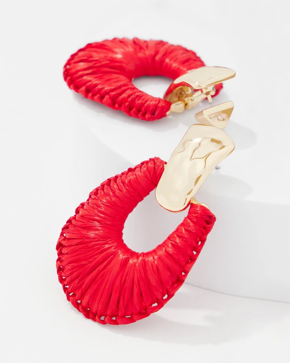 Gold + Red Raffia Drop Earrings