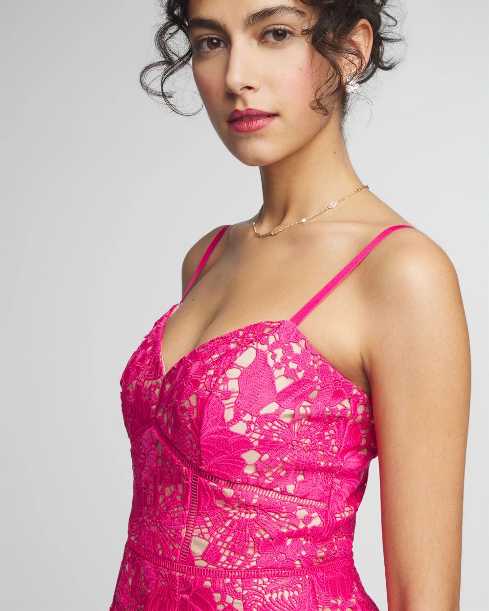 Petite Sleeveless Lace Fit & Flare Midi Dress