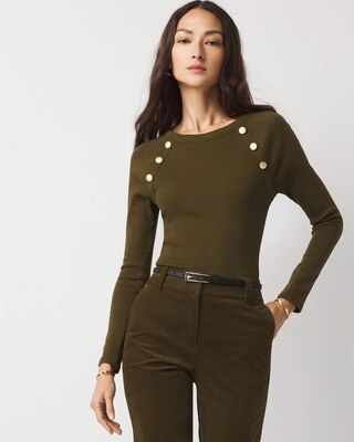 WHBM FORME™ Ribbed Stretch Button Long-Sleeve Tee