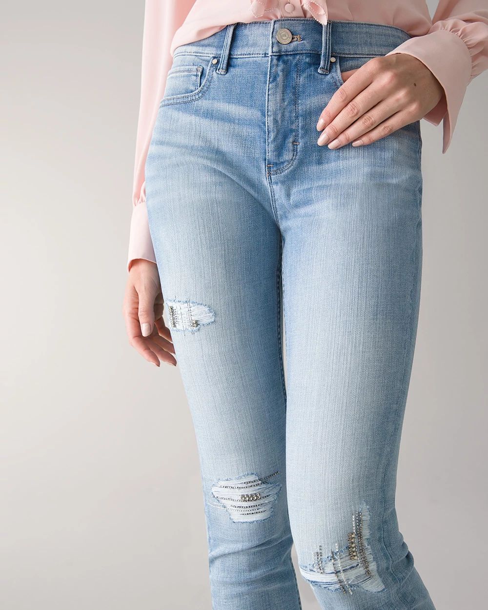 Petite High-Rise Everyday Soft Denim™ Novelty Destructed Skinny Jeans click to view larger image.