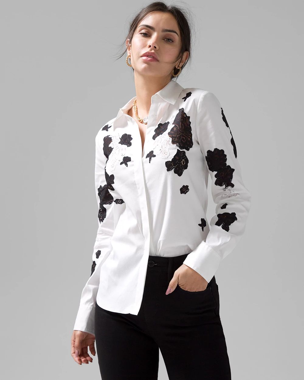 Lace Applique Shirt White House Black Market