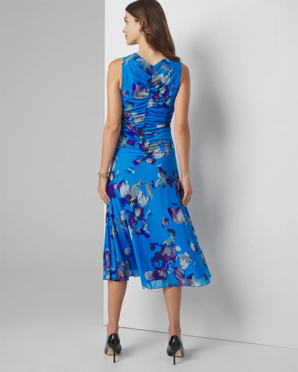 Sleeveless Mesh Floral Print Midi Dress