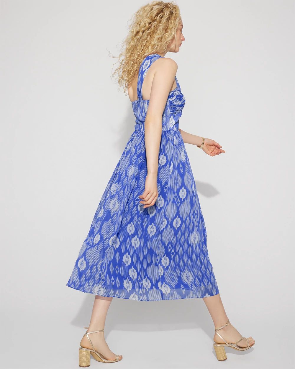 One-Shoulder Ikat Print Midi Dress
