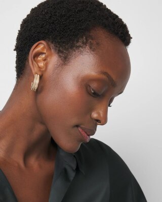 Gold Crystal Grooved Huggie Earrings