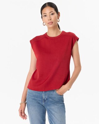 Ribbed Trim Satin Tee