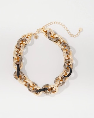Black Textured Leather + Pavé Link Necklace click to view larger image.