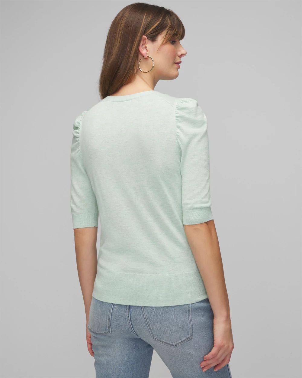Petite Cashmere Blend Puff Sleeve Pullover click to view larger image.