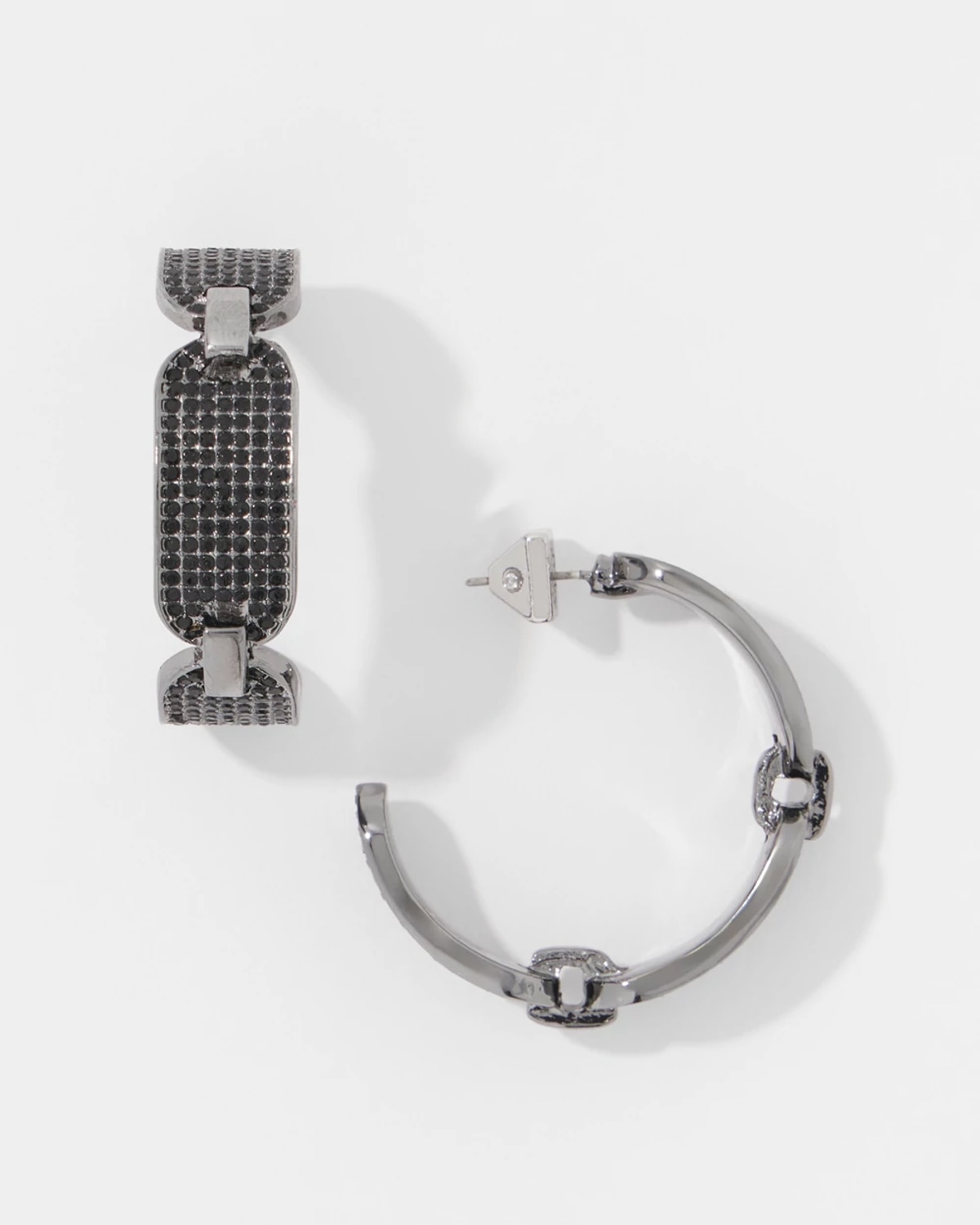 White House Black Market Hematite + Pave Hoop Earrings | In Gray