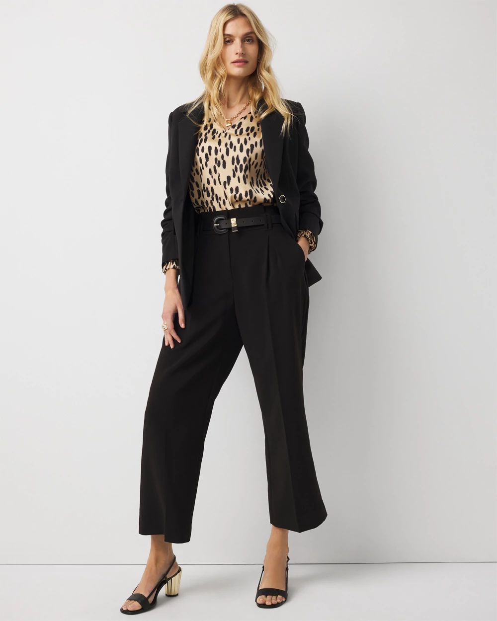 Pleated Cropped Wide Leg Pant