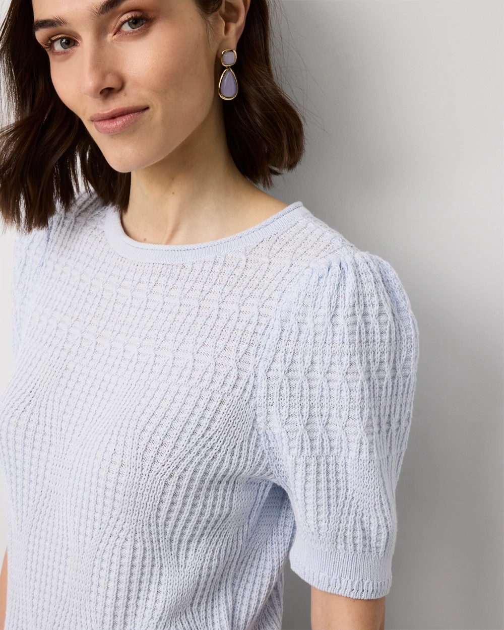 Novelty Stitch Puff Sleeve Pullover