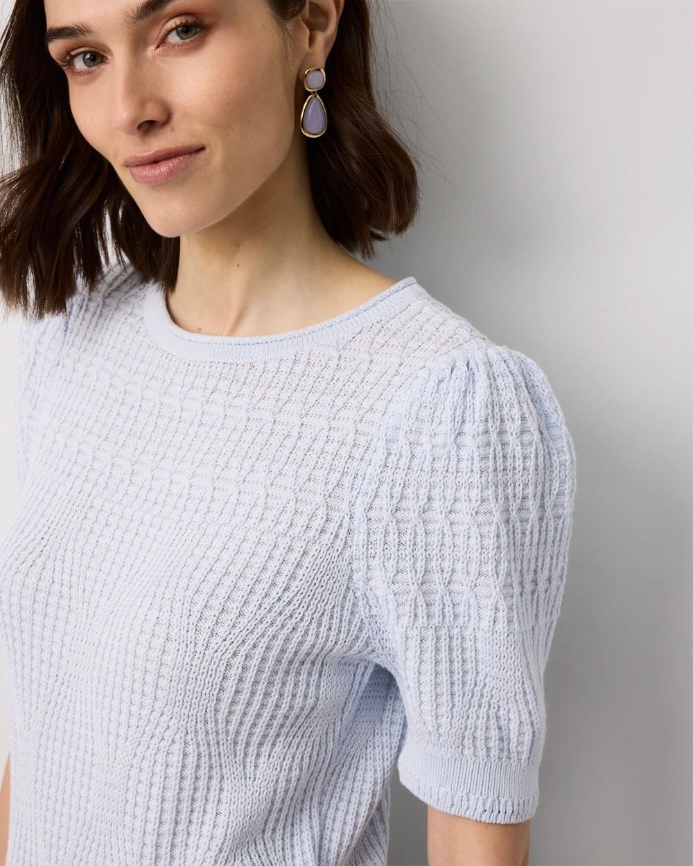 Novelty Stitch Puff Sleeve Pullover