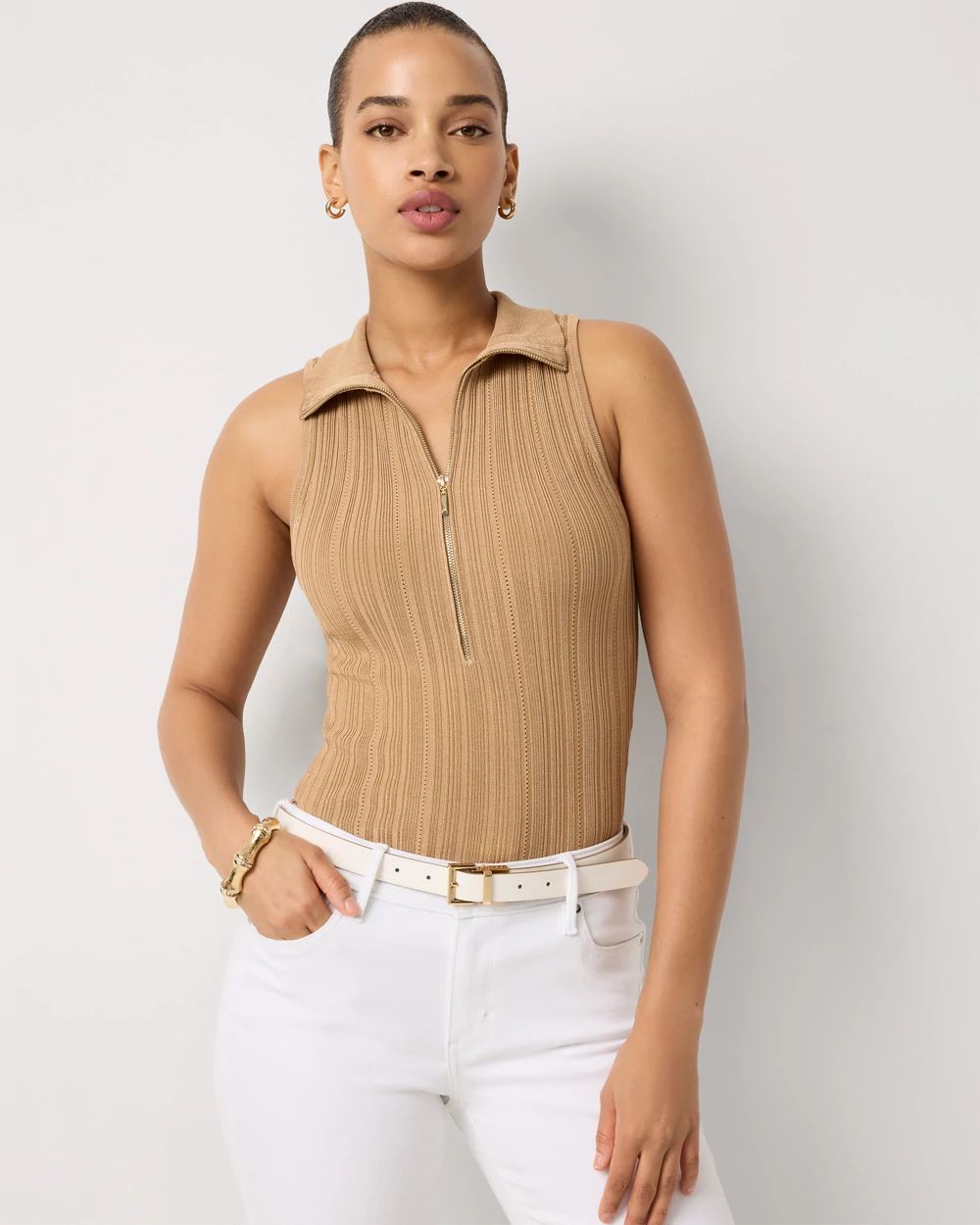 Half Zip Rib Halter Sweater Tank