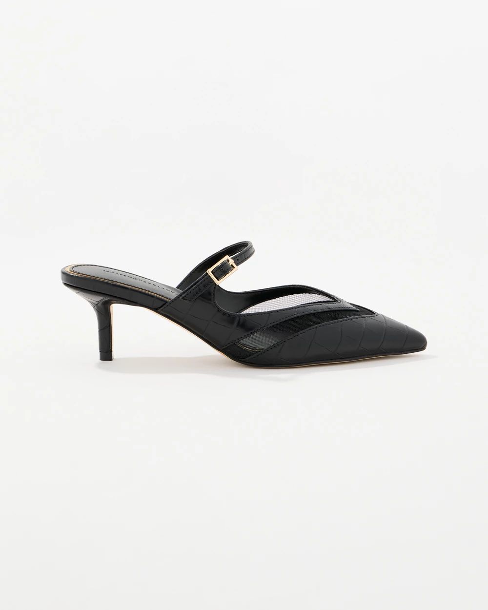 Croc Faux Leather Kitten Heel Mules click to view larger image.