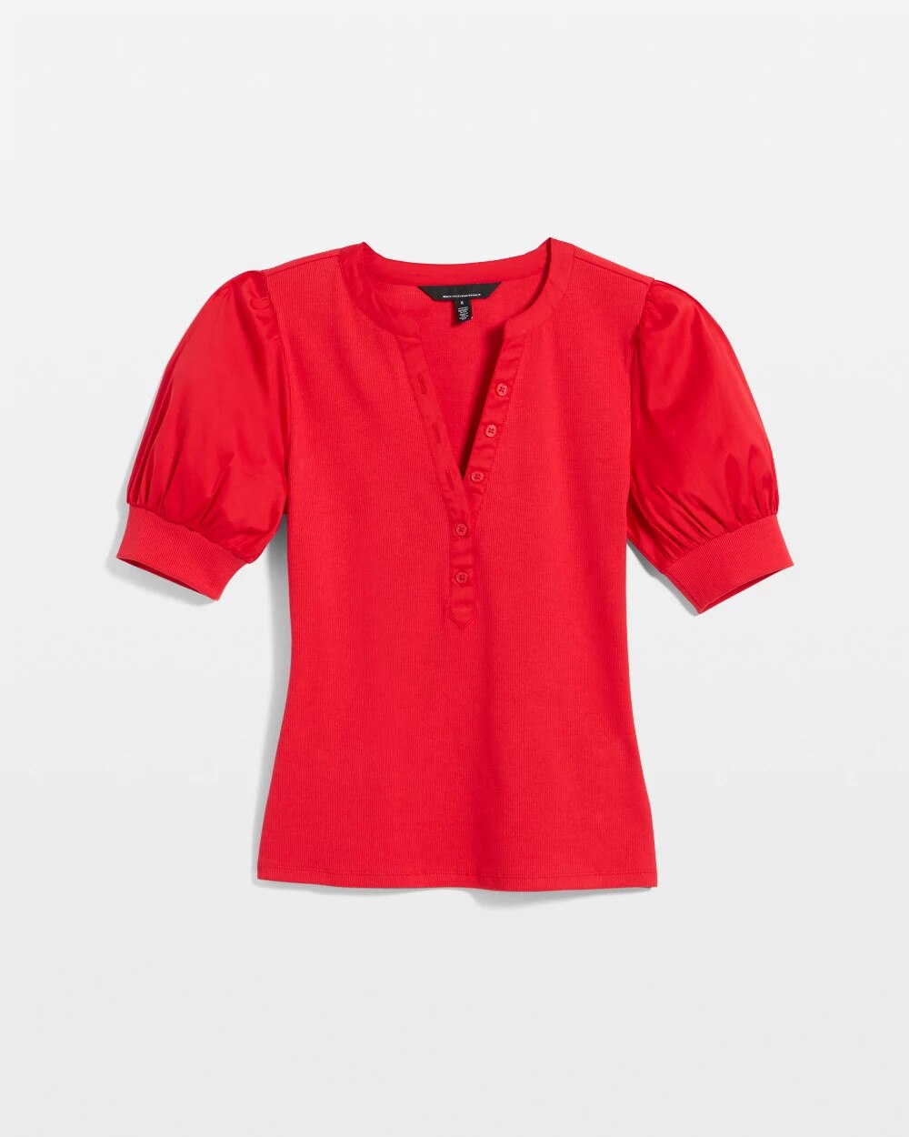 Poplin Puff Sleeve Henley Top - image 5