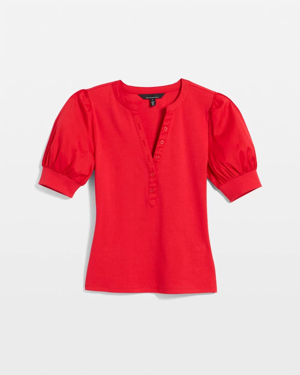 Poplin Puff Sleeve Henley Top click to view larger image.