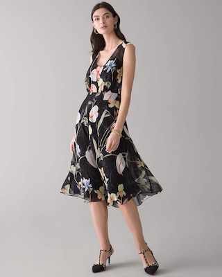 Sleeveless Floral Overlay Midi Dress click to view larger image.