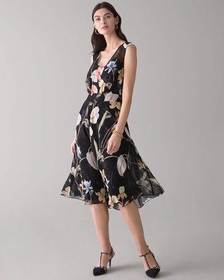 Sleeveless Floral Overlay Midi Dress