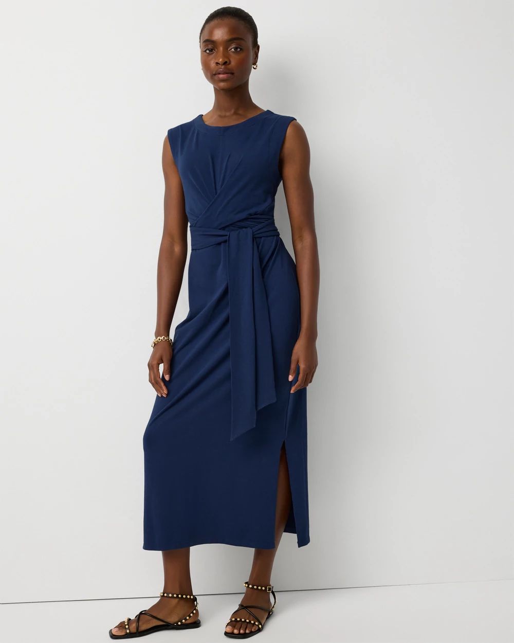 Petite Ponte Tie-Waist Midi Dress