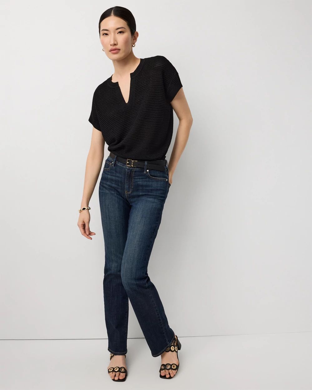 Petite Metallic Stitch Short Sleeve Pullover click to view larger image.