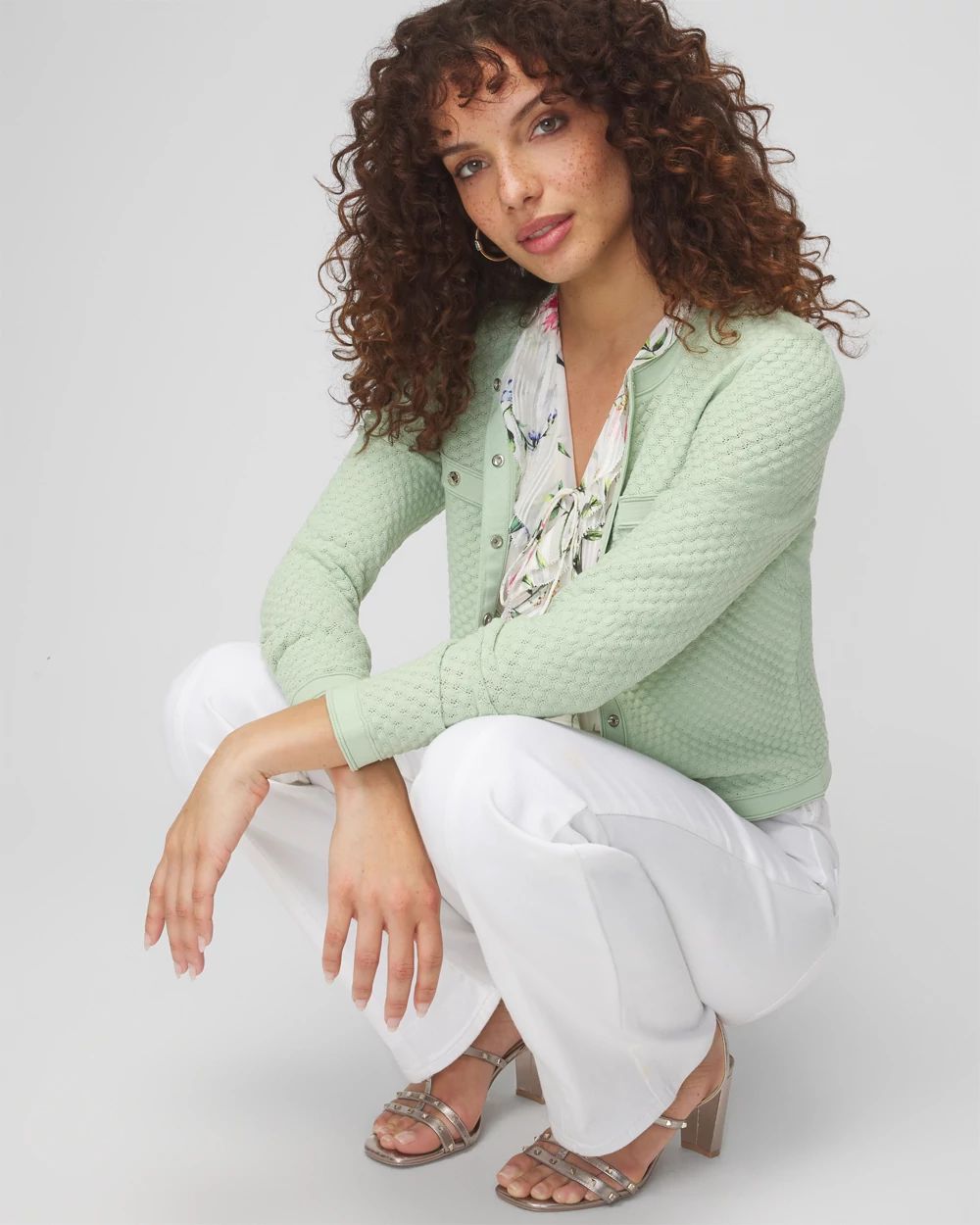 Petite Novelty Stitch Crew Cardigan click to view larger image.