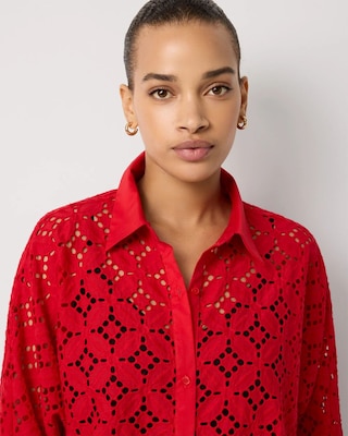Eyelet Button Front Cotton Shirt click to view larger image.
