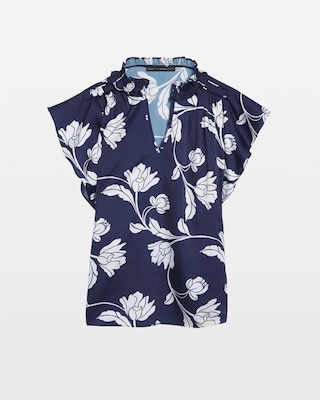 Petite Ruched Neck Flutter Shell Top