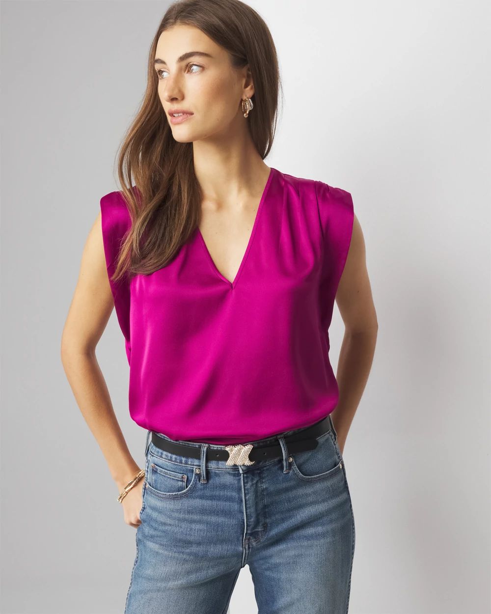 Petite Ruched Shoulder Shell Top