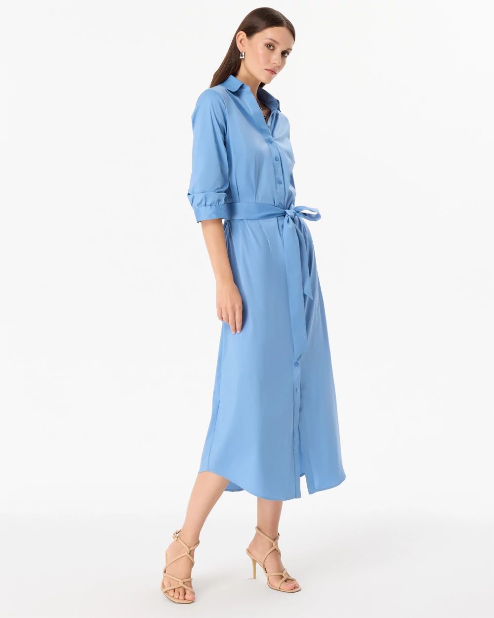 Elbow Sleeve Midi Shirt Dress click to view larger image.