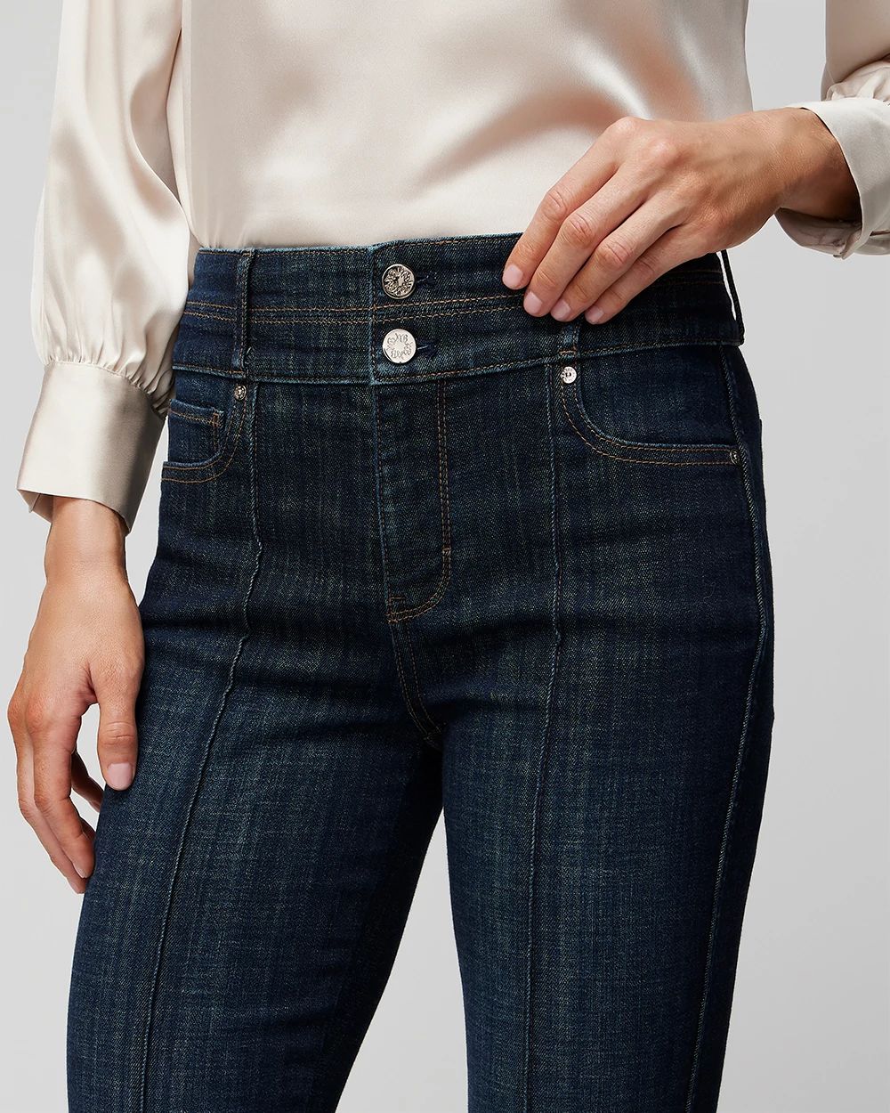Extra-High Rise Pintuck Skinny Flare Jeans click to view larger image.