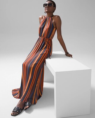 Multi-Stripe Halter Maxi Dress