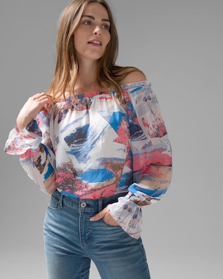 Ruffle Neck Off-the-Shoulder Blouse