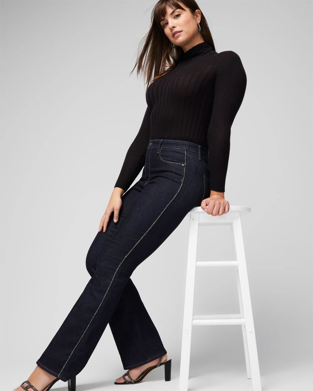 Petite High Rise Sculpt Embellished Flare Jeans