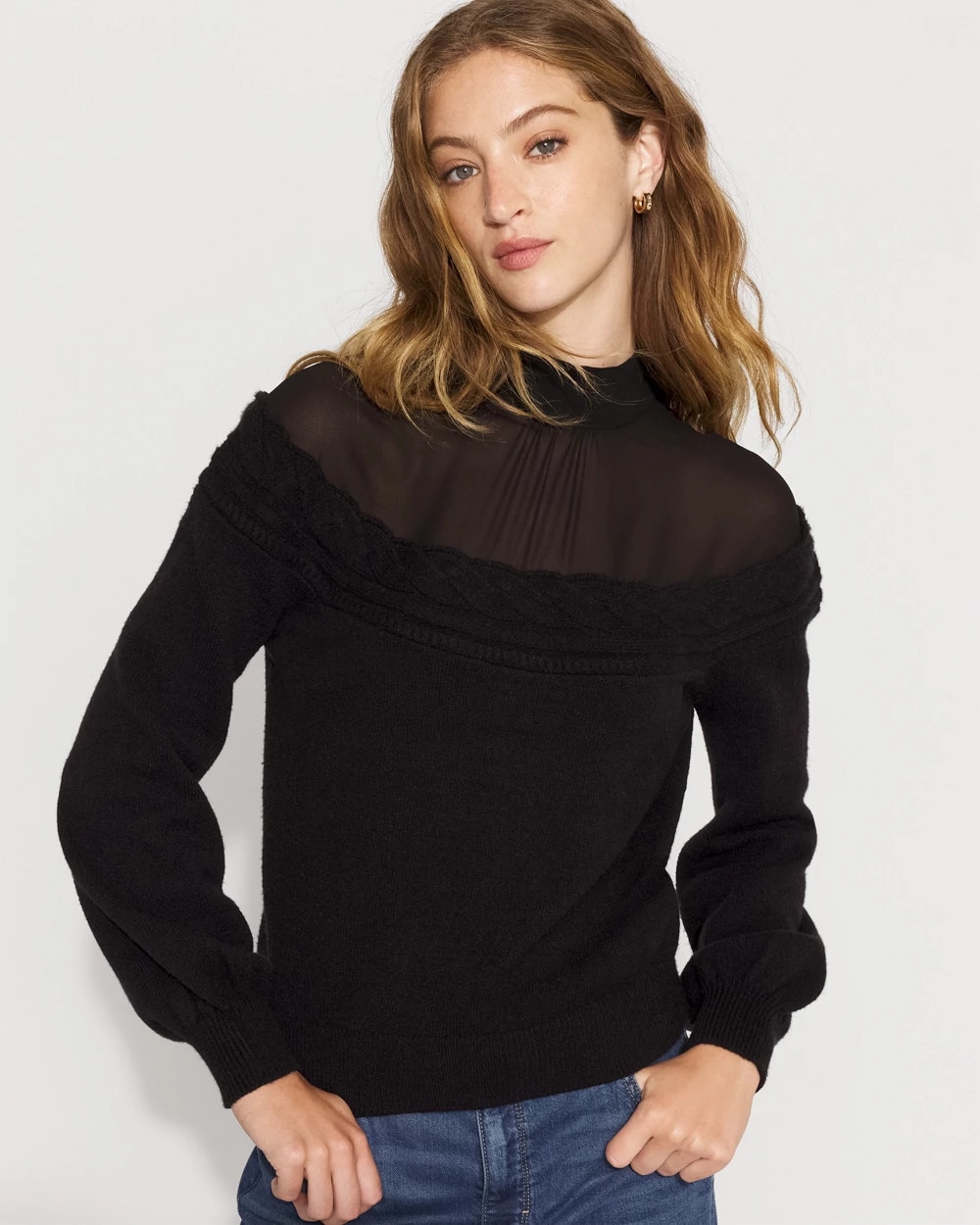 Mockneck Blouson Sleeve Pullover Sweater - image 1