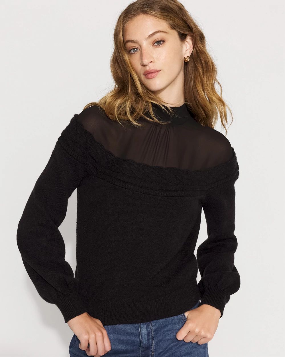 Mockneck Blouson Sleeve Pullover Sweater