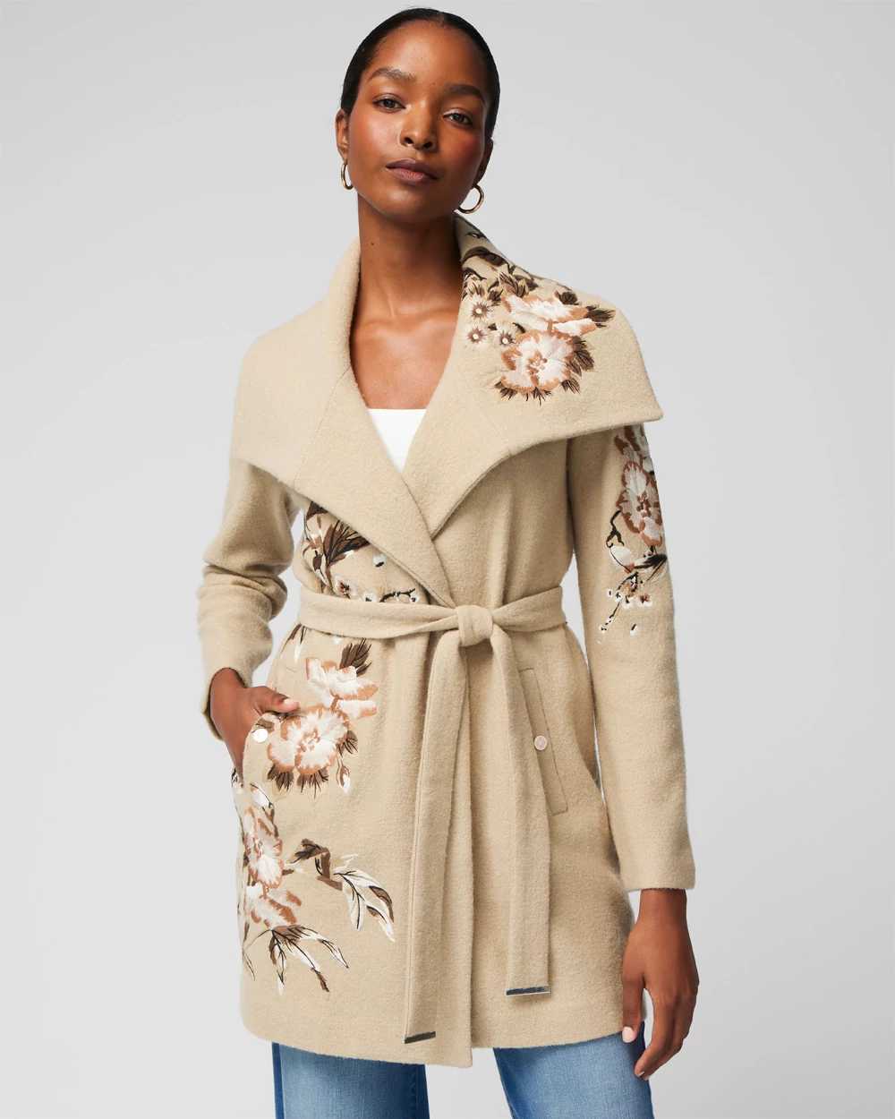 Embroidered Wool Sweater Coat White House Black Market