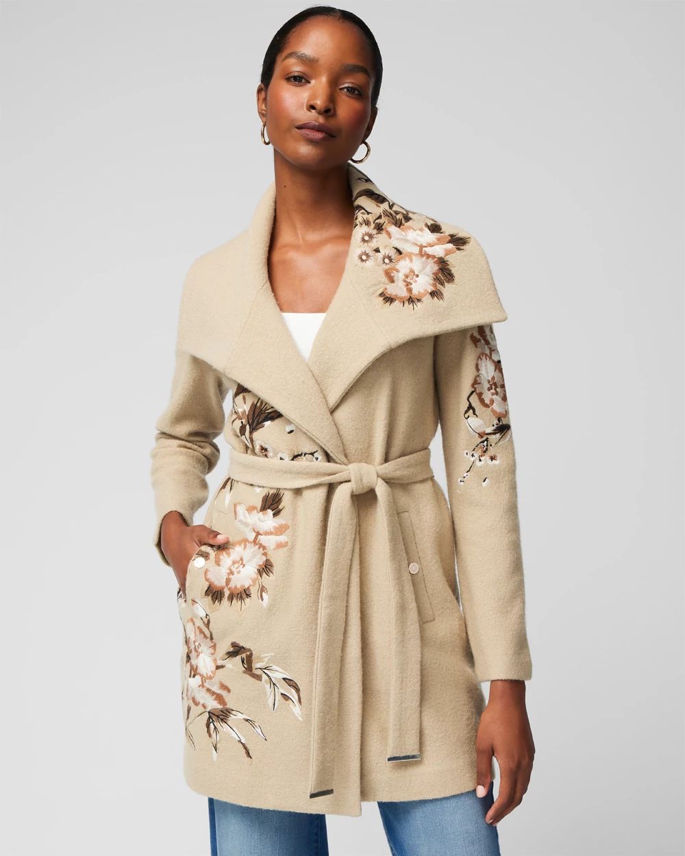 Embroidered Wool Sweater Coat White House Black Market