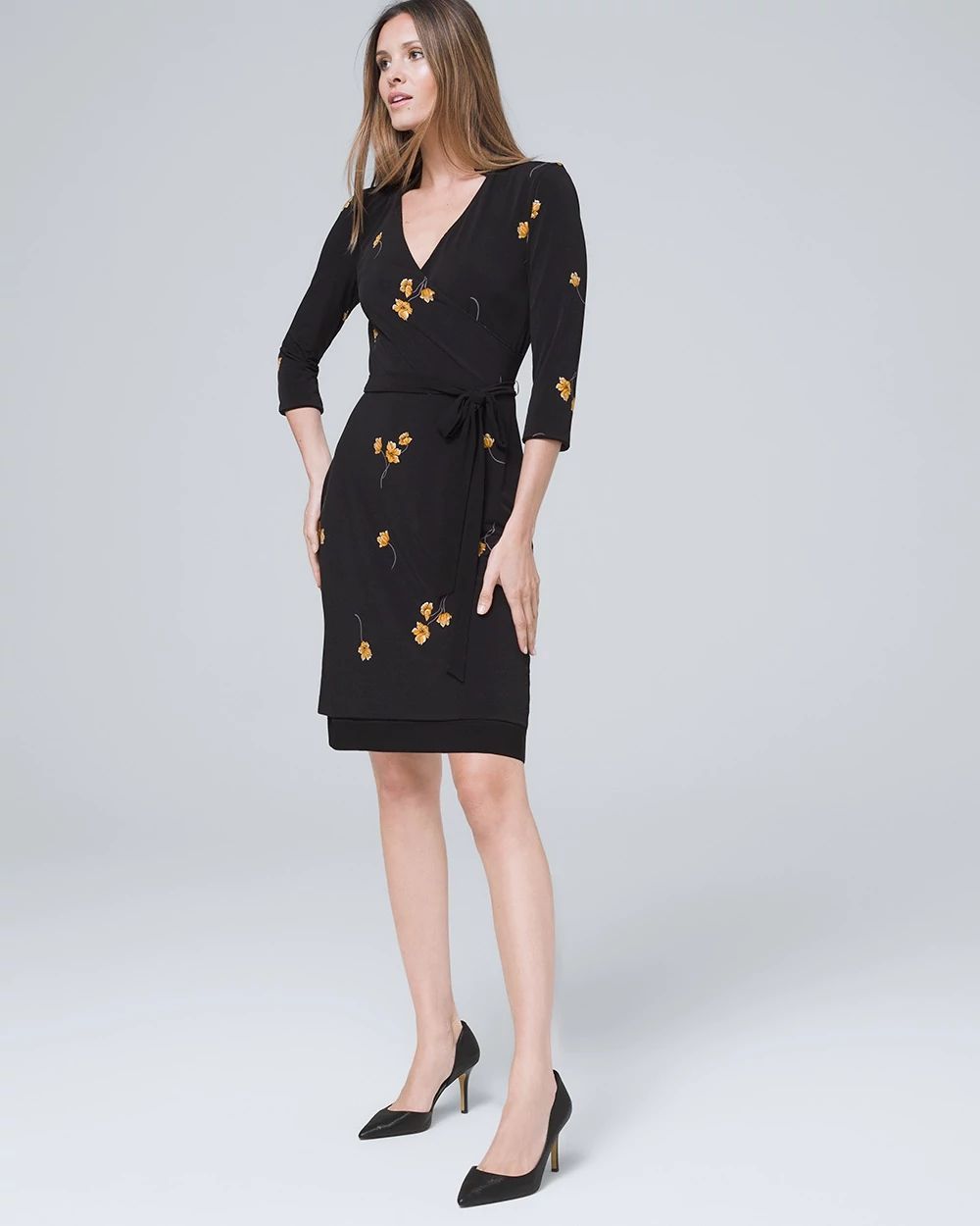 Reversible Floral Solid Faux Wrap Dress