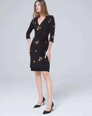 Reversible Floral/Solid Faux Wrap Dress
