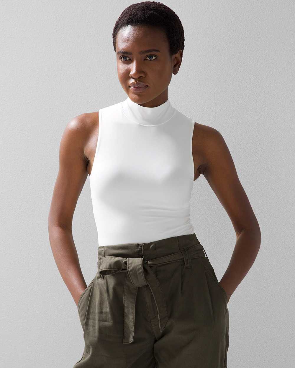 White mock cheap neck tank