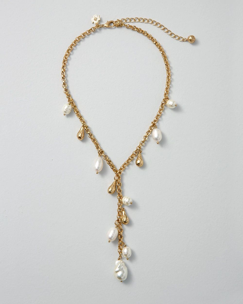 Freshwater Pearl & Goldtone Y Necklace click to view larger image.