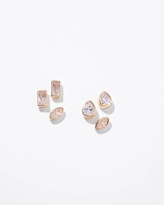 Gold Cubic Zirconia Bezel Stud Trio Earring