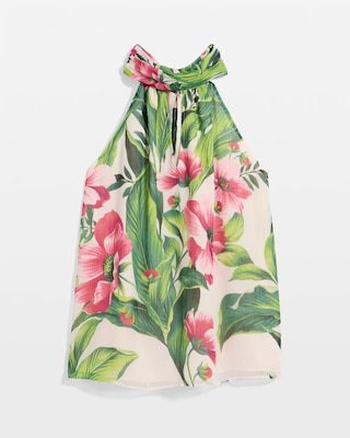 Chiffon Tie-Neck Keyhole Halter Top click to view larger image.