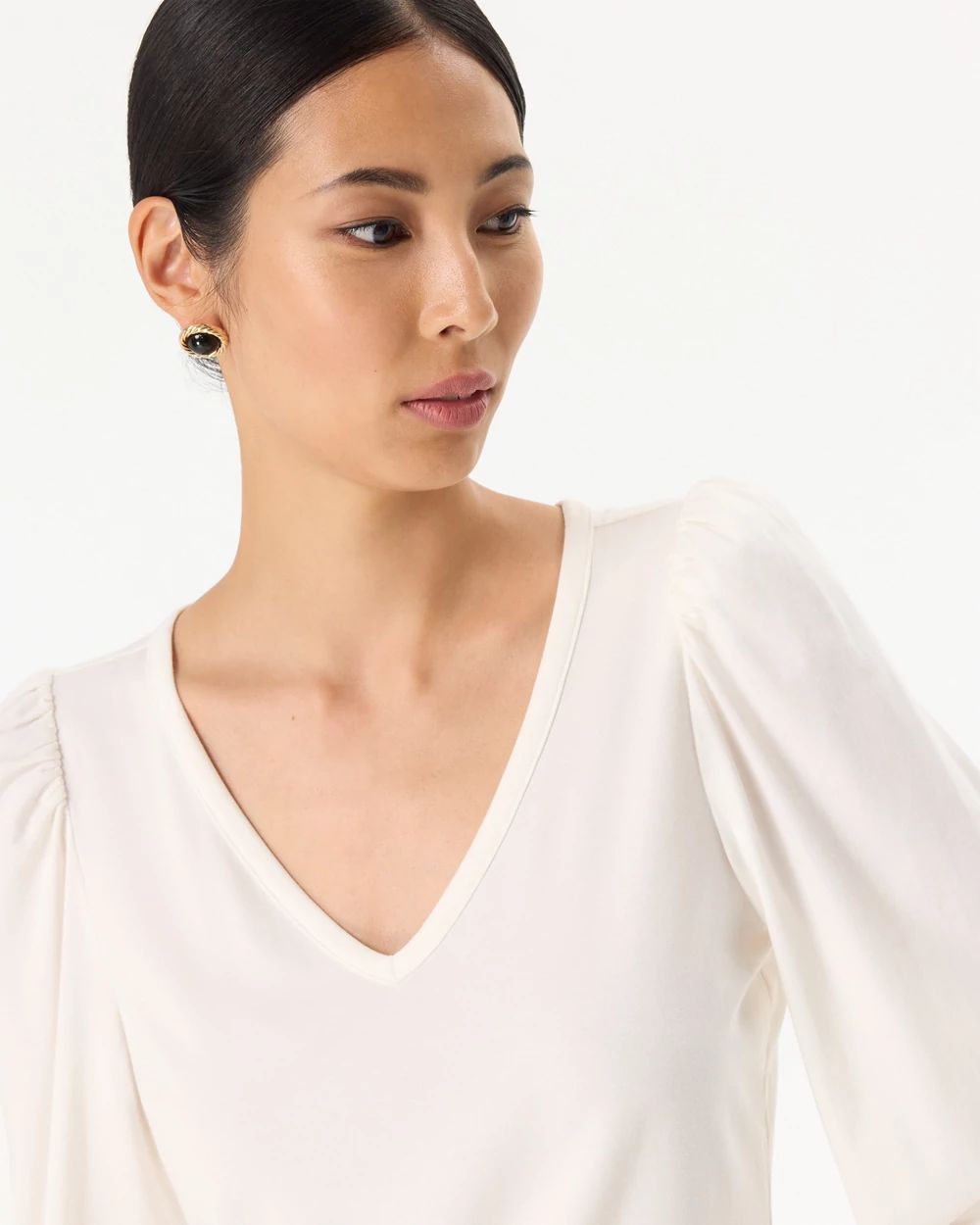Blouson Sleeve V-neck Top click to view larger image.
