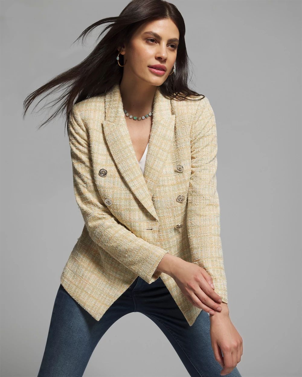 Outlet WHBM Double Breasted Boucle Blazer