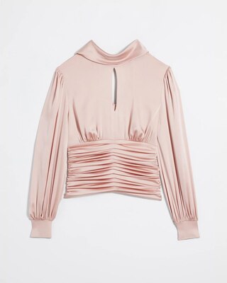 Petite Long Sleeve Mockneck Keyhole Blouse