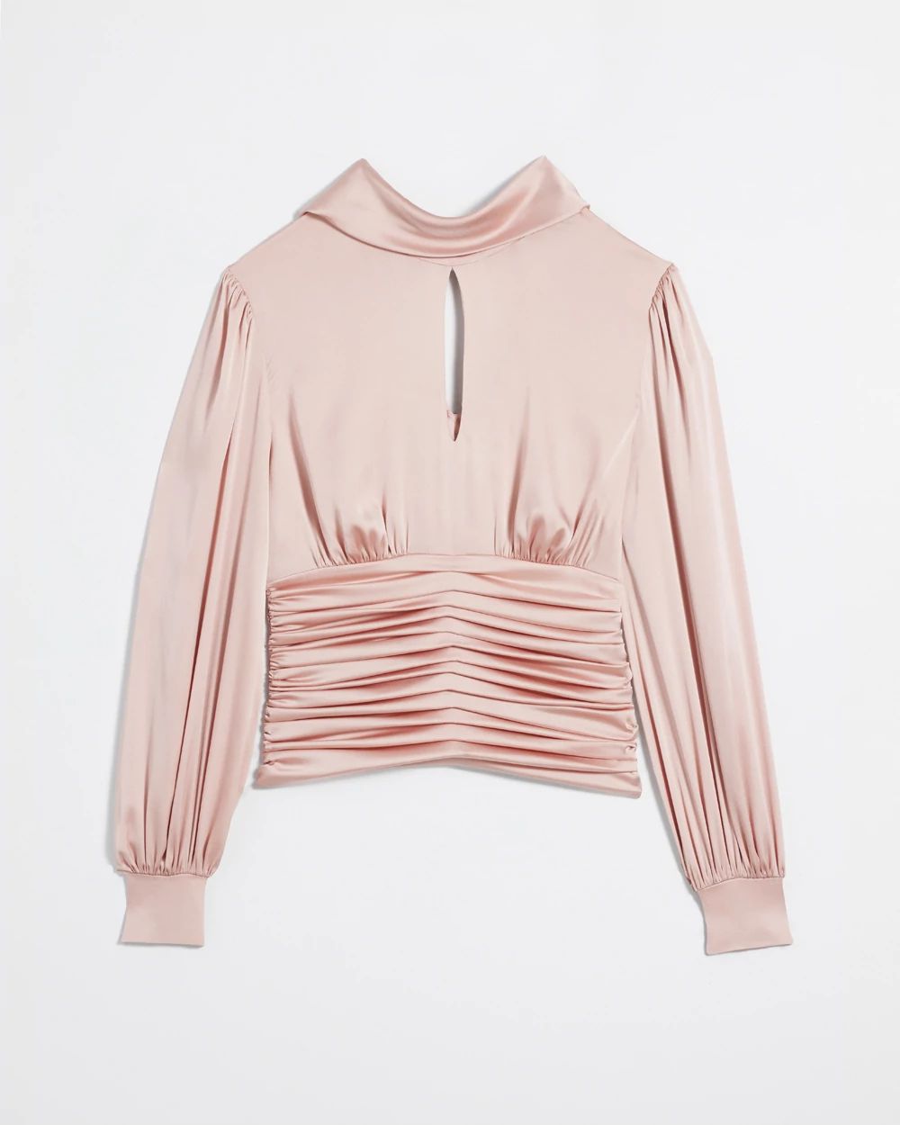 Petite Long Sleeve Mockneck Keyhole Blouse