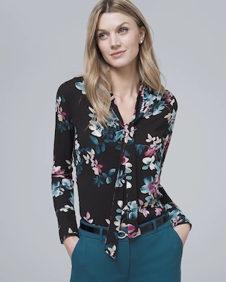 Floral-Print Tie-Neck Blouse