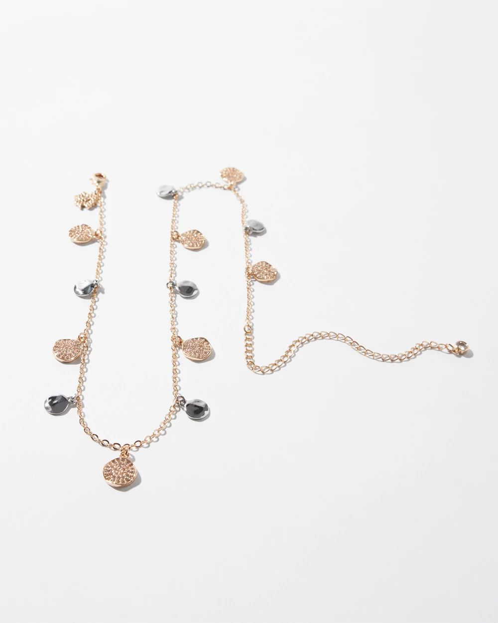 Mixed Metal Pave Disc Short Strand Necklace