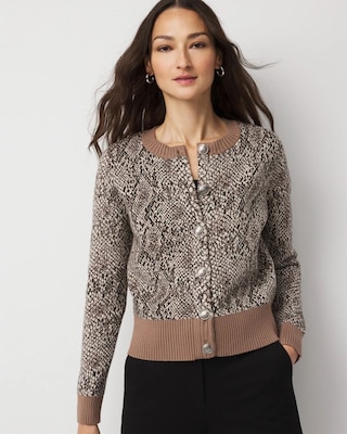 Petite Snake Print Button Front Cardigan