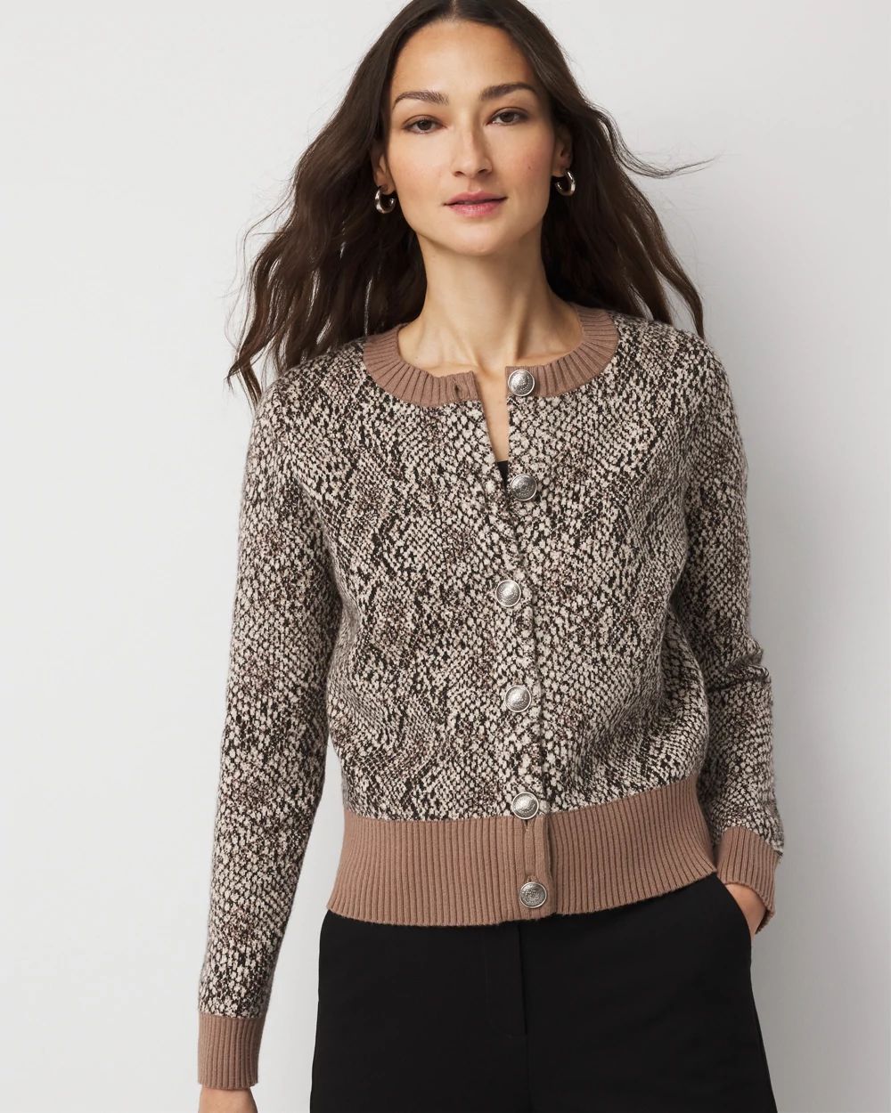Petite Snake Print Button-Front Cardigan